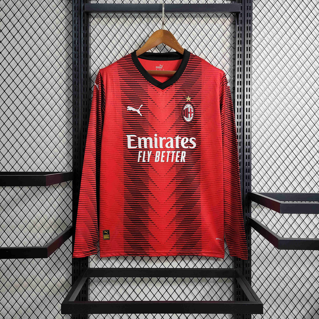 23/24 AC Milan Home Long Sleeve Jersey - Fans Version